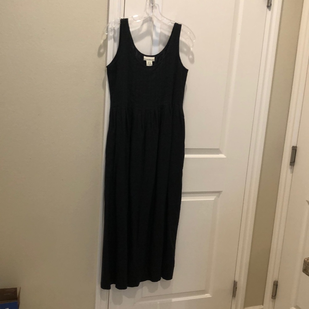 Linen midi dress with tucked bodice XS generous cut new never worn with tags